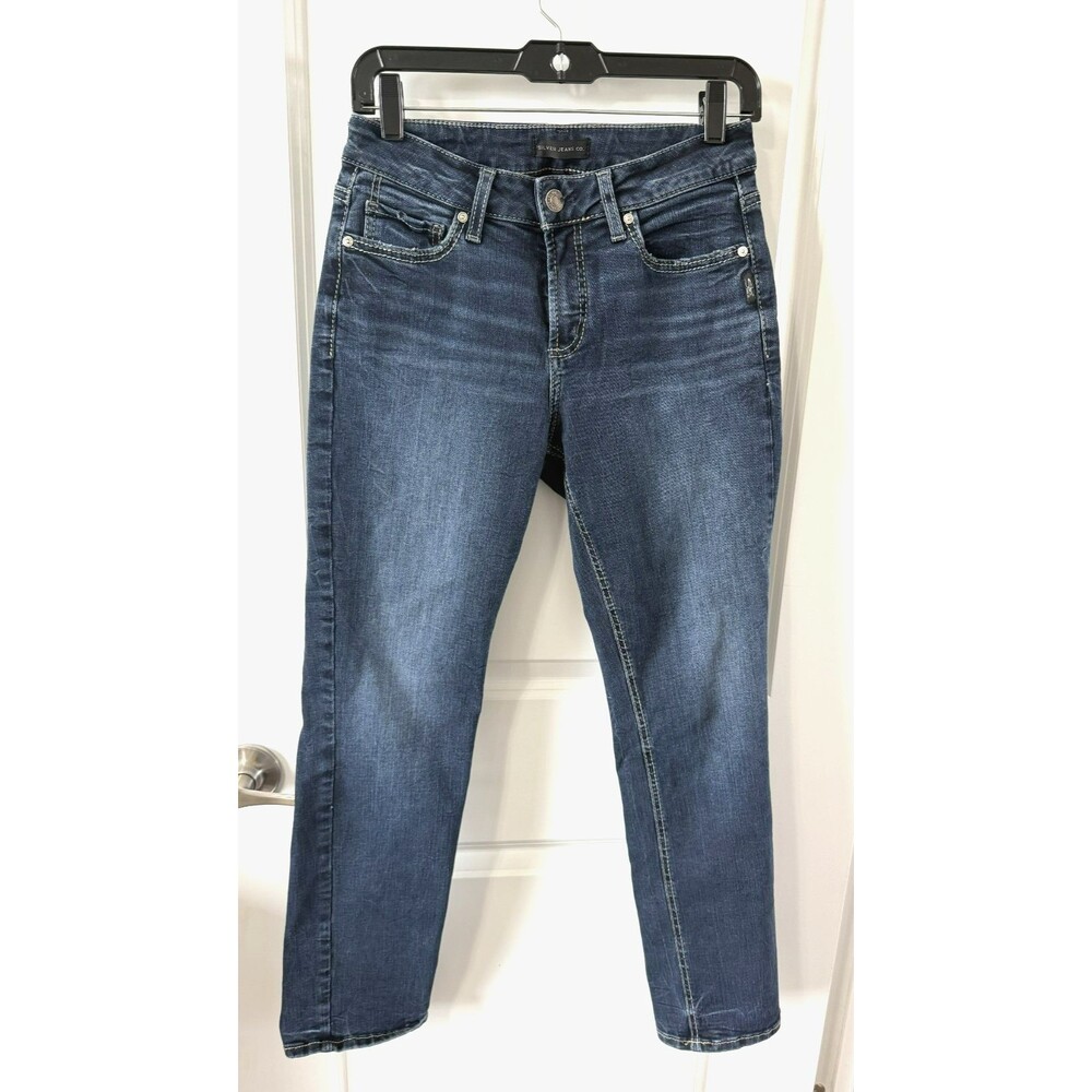 Silver Jeans Women Suki Straight Leg Mid Rise Denim Stretch Dark Wash 28w/29l